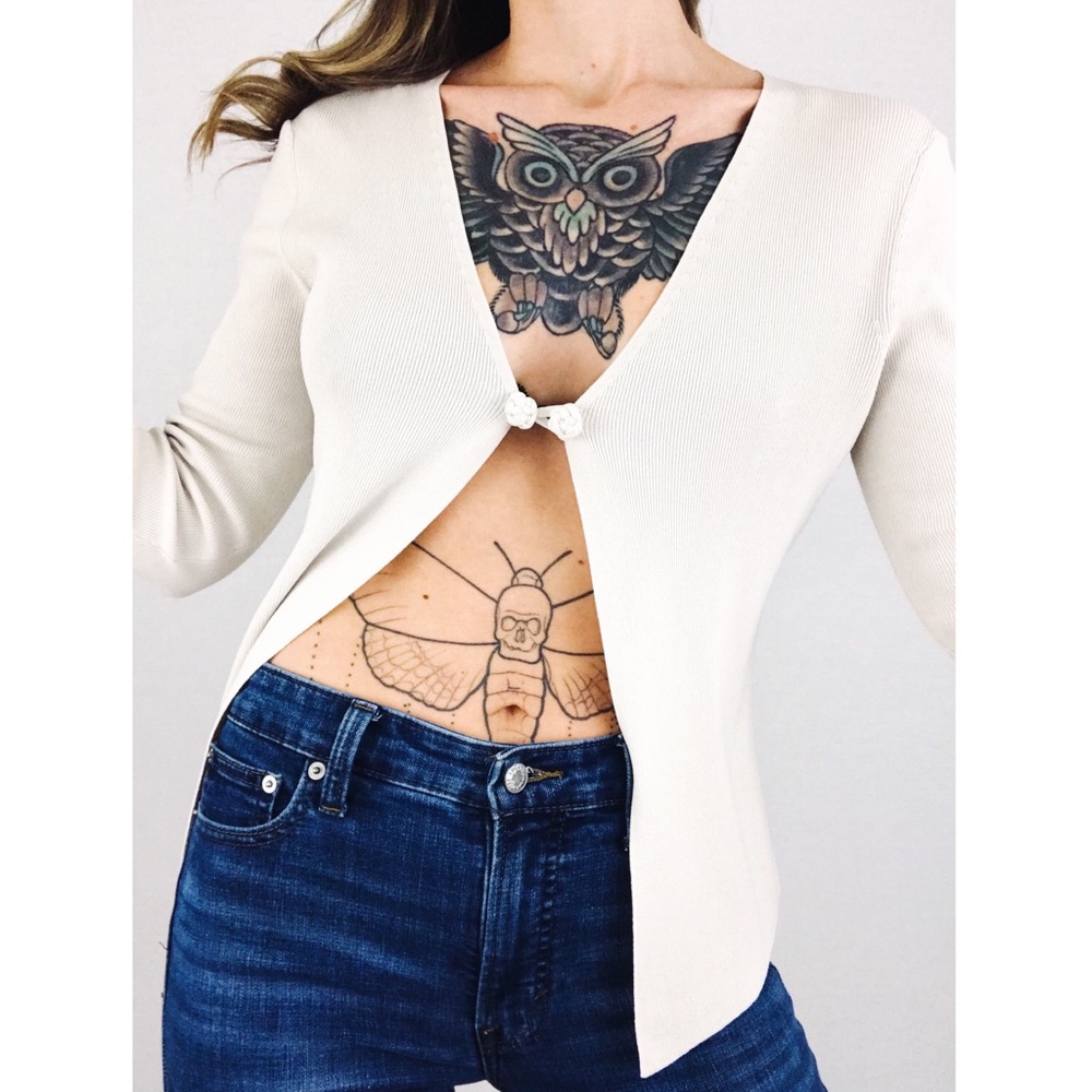 Vintage Rib-Knit Toggle Cardigan in Beige | Size S